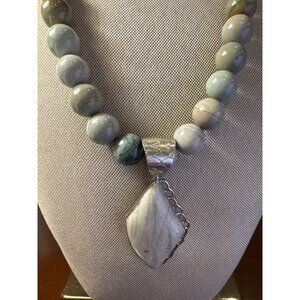 Jay King DTR 925 Beaded Necklace Gray Striped Jasper Diamond Pendant Sterling
